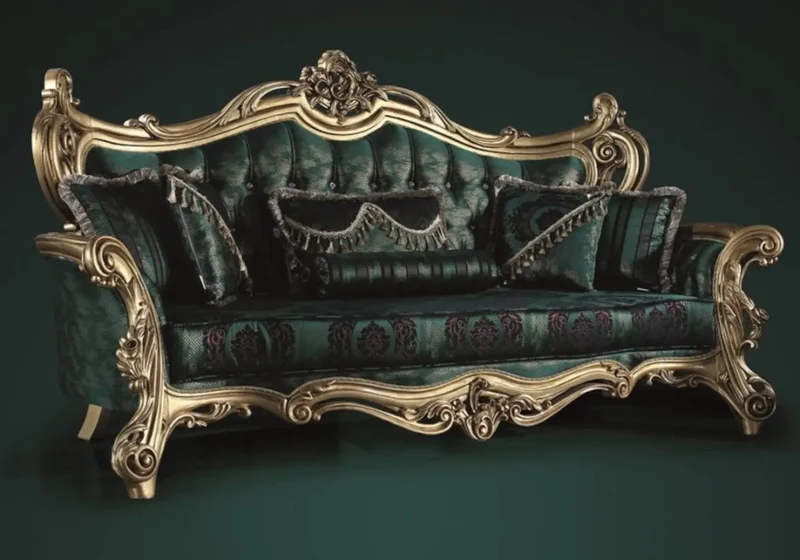 Ensemble canapé baroque vert ŞEHRAZAT