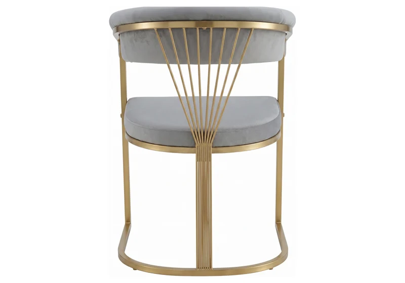 Fauteuil de table velours gris pieds luge doré - Siam x2