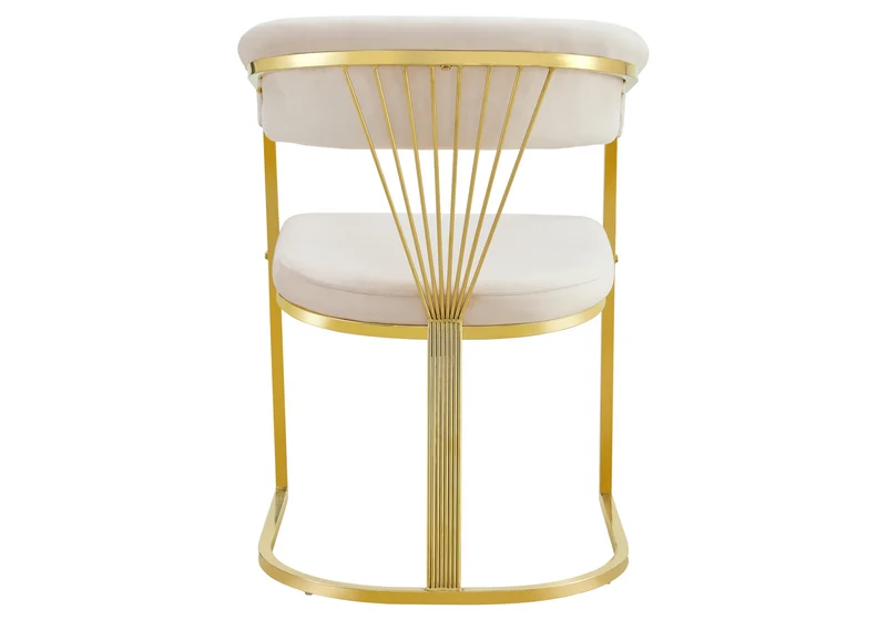 Fauteuil de table velours beige pieds luge doré - Siam x2