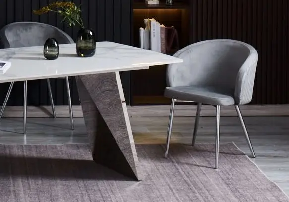 Ensemble table chaise céramique marbre blanc - Lala