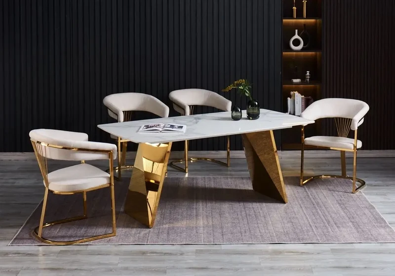 Ensemble table chaise céramique marbre blanc - Lala