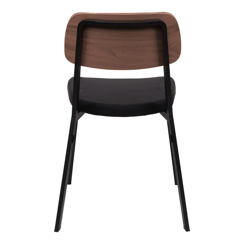 Chaise de salle à manger rembourrée aspect cuir noir et dossier en bois - Theo