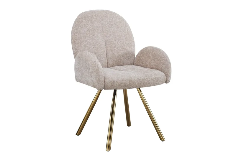Fauteuil de table velours moka pieds dorés - Mimi x2