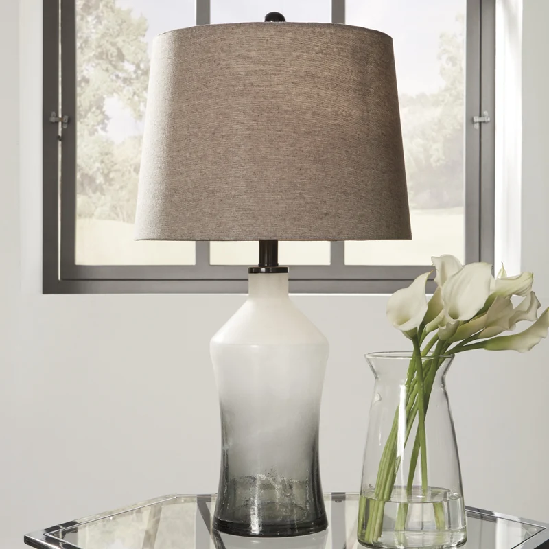 Ensemble de 2 lampes de tables en verre d'art gris dépoli 26 po - Nollie