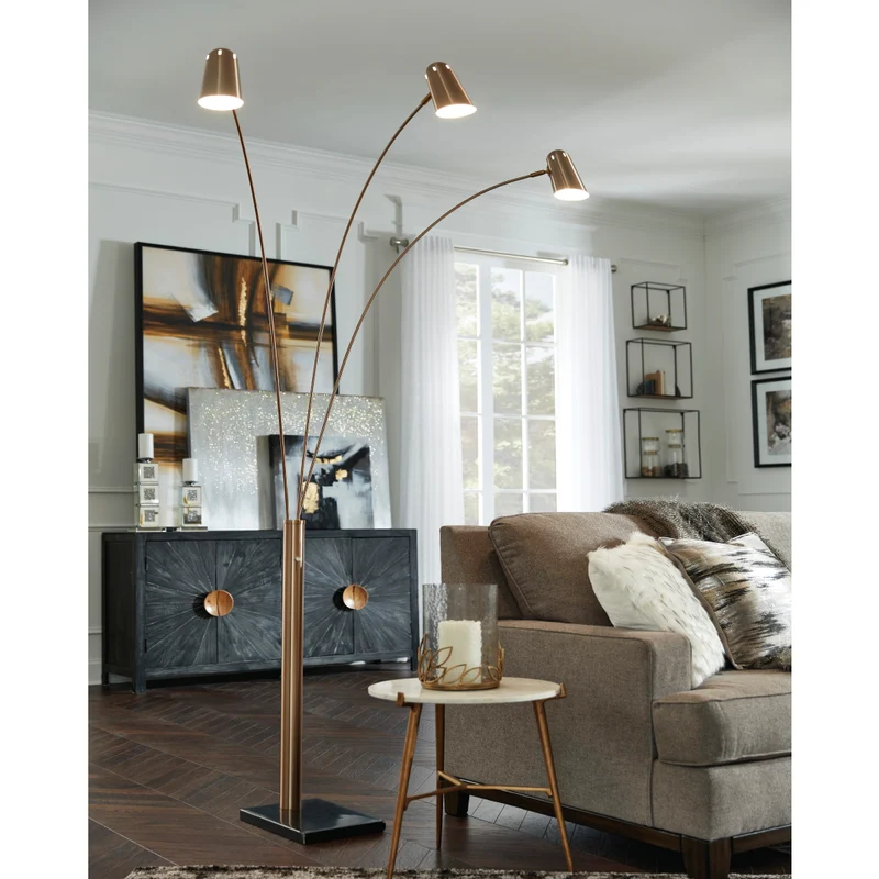 Lampe sur pied arquée en métal doré et marbre noir 95 po - Colldale
