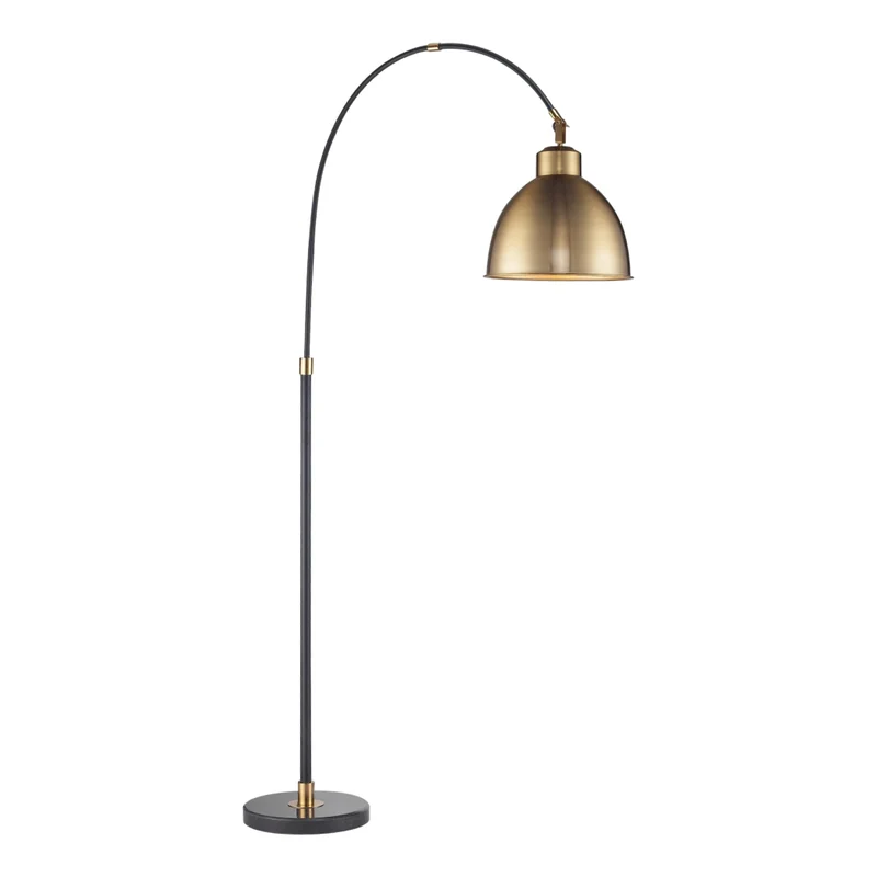 Lampe sur pied arquée en métal noir et marble noir 83 po. - Savannah