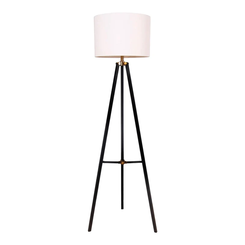 Lampe sur pied trépied en métal noir et accents en laiton 65 po. - Taylor