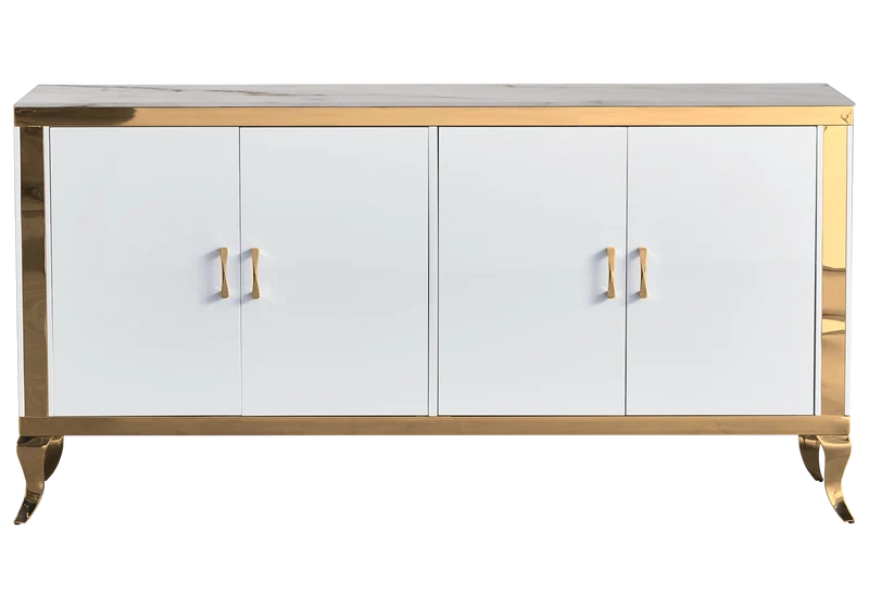 Buffet 4 portes marbre beige doré - Neo