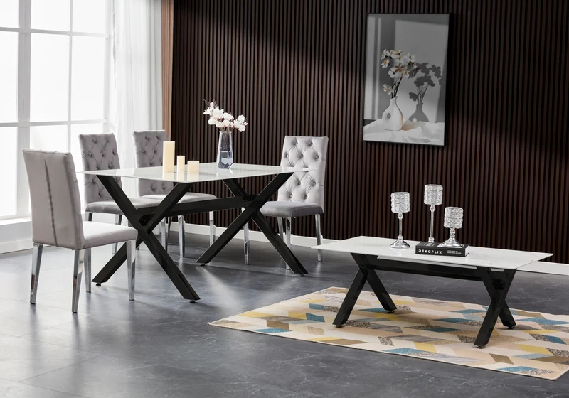 Table basse marbre blanc pieds X noirs - Cross