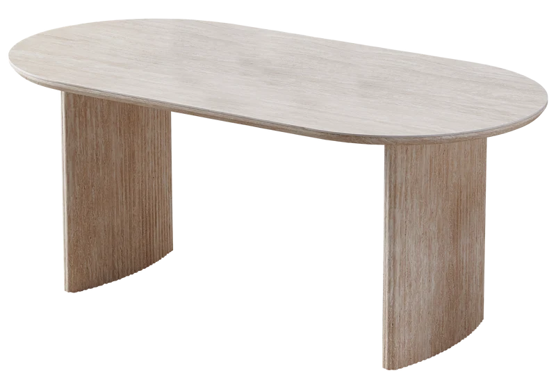 Ensemble table ovale travertin et chaises - Kara