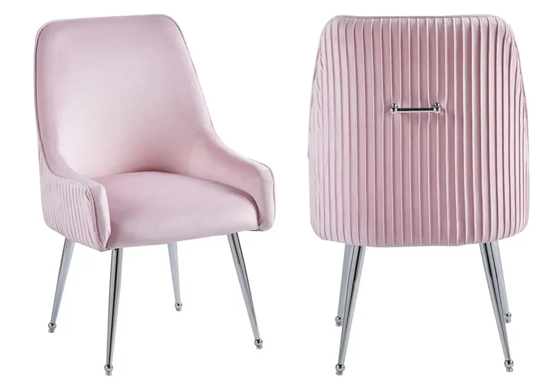 Table ronde marbre noir et chaises roses - Joy