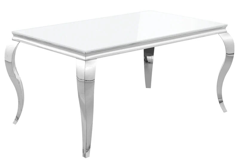 Table et chaises capitonnées verre blanc argent - Neo