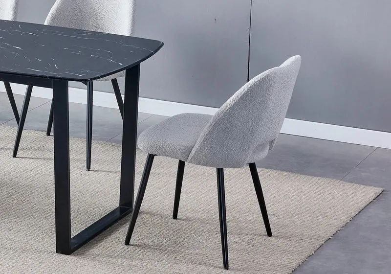 Ensemble table chaise noire marbre noir - Lyly