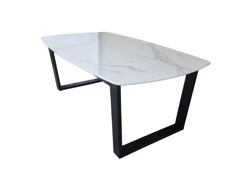 Ensemble table chaise noire marbre blanc - Lyly
