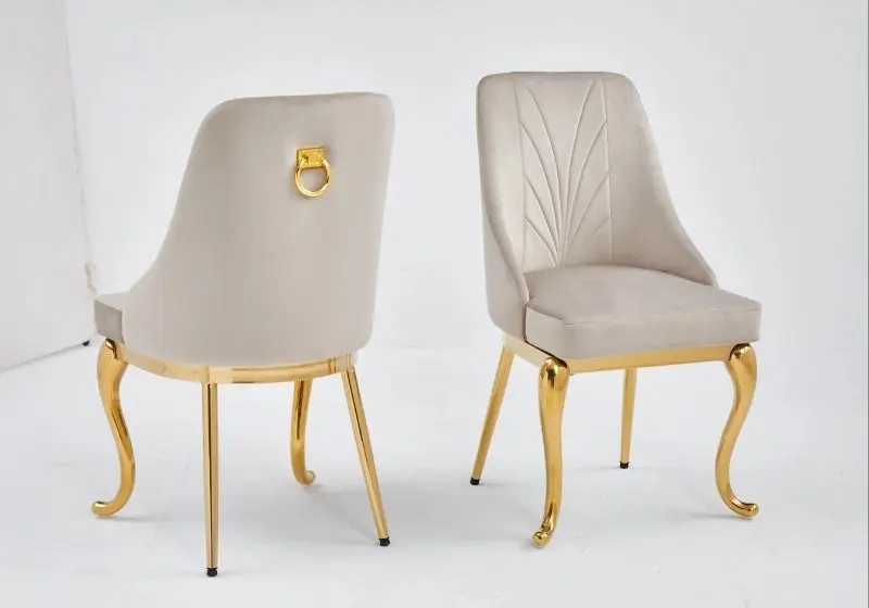 Ensemble table chaise dorée céramique marbre blanc - Sofie