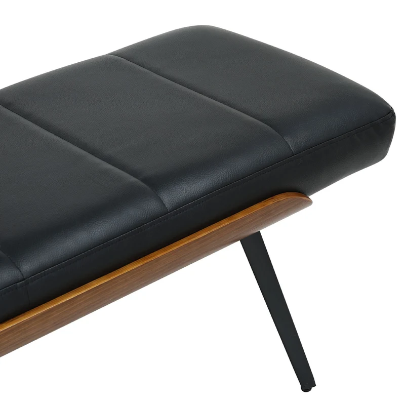 Banc en aspect cuir noir, bois courbé et métal noir - Umber