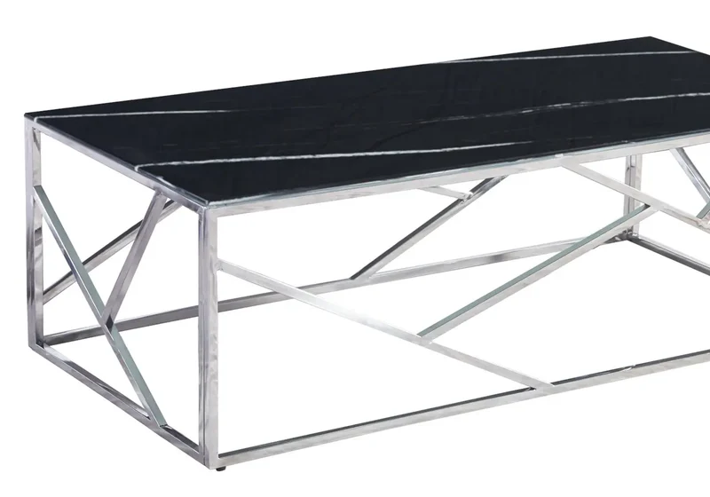 Table basse chrome marbre noir - Ilea