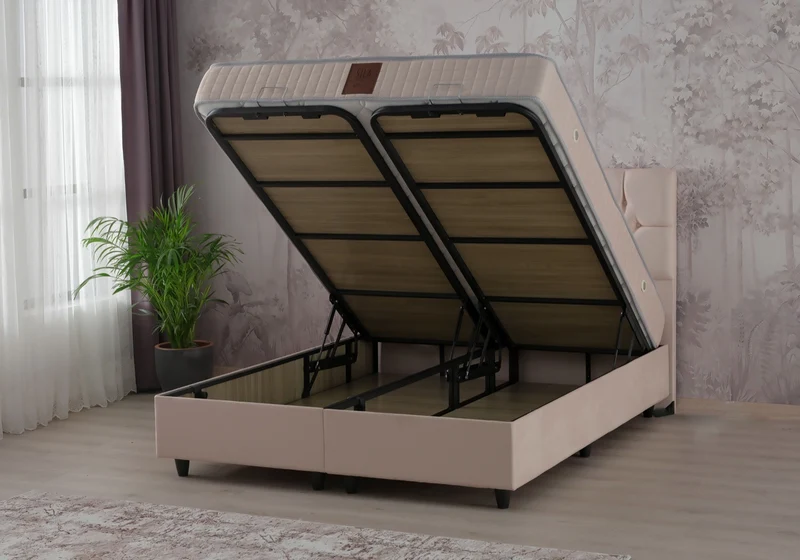 Ensemble lit coffre et matelas 2 places beige - Lore