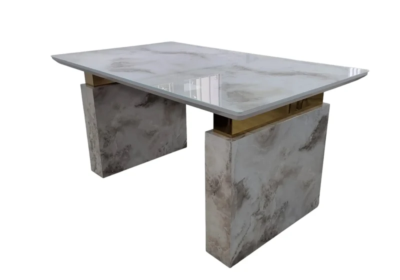 Table à manger dorée marbre beige - Kizzy
