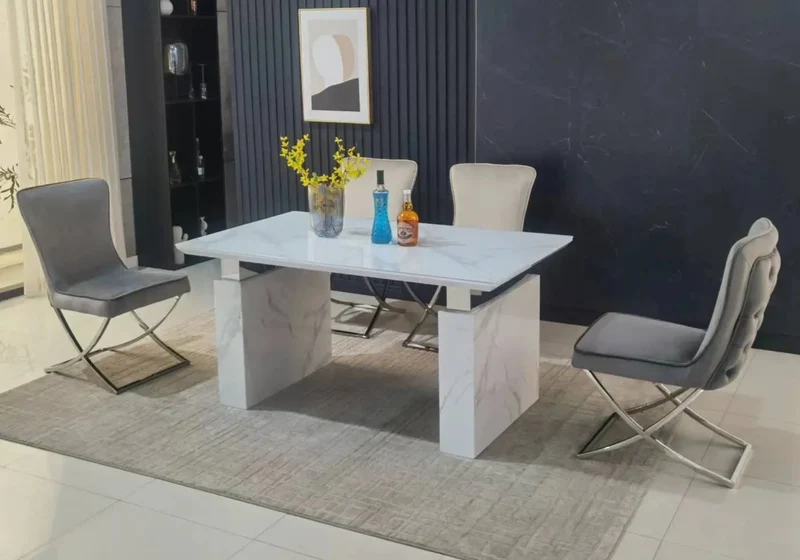 Table à manger dorée marbre beige - Kizzy