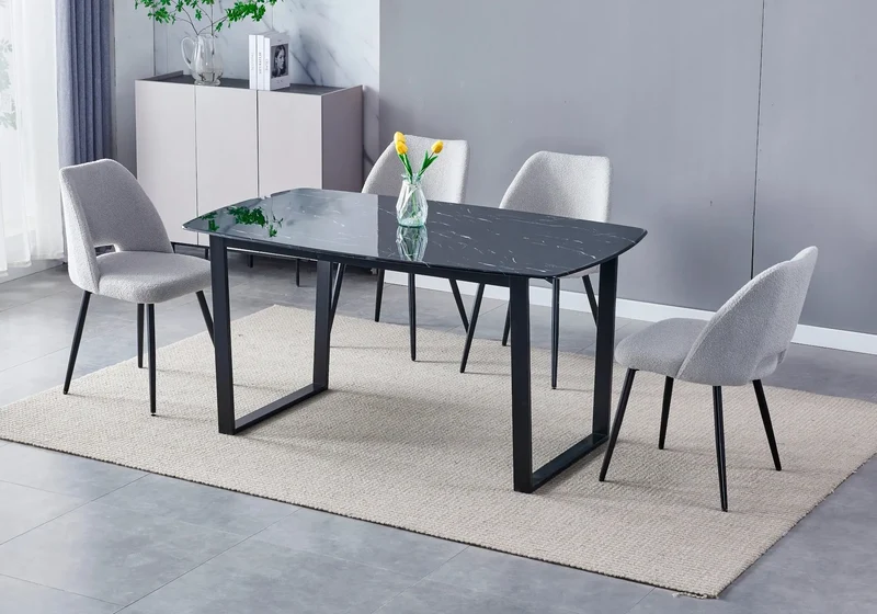 Table à manger noire marbre beige - Lyly