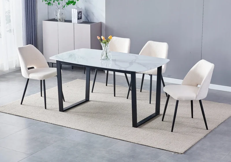 Table à manger noire marbre beige - Lyly