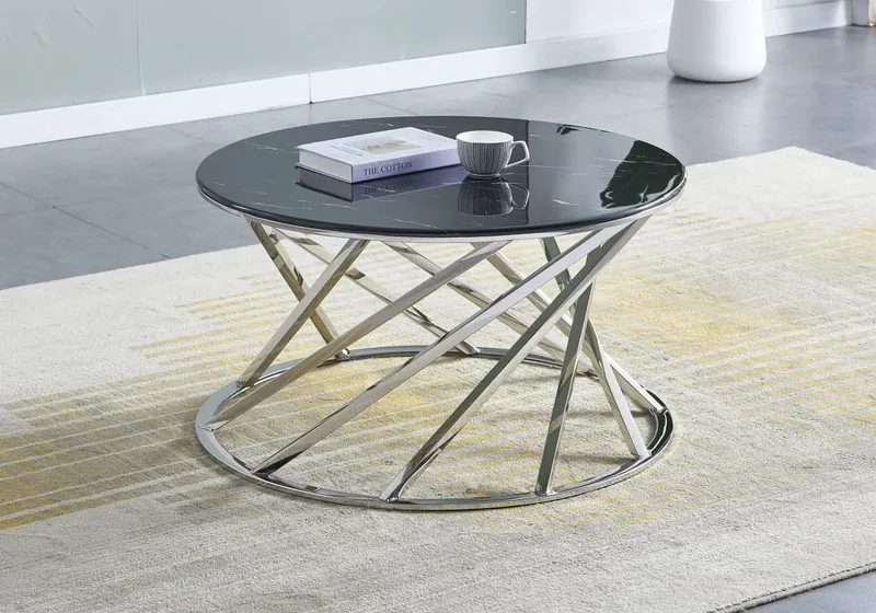 Table basse ronde argent transparent - Elga