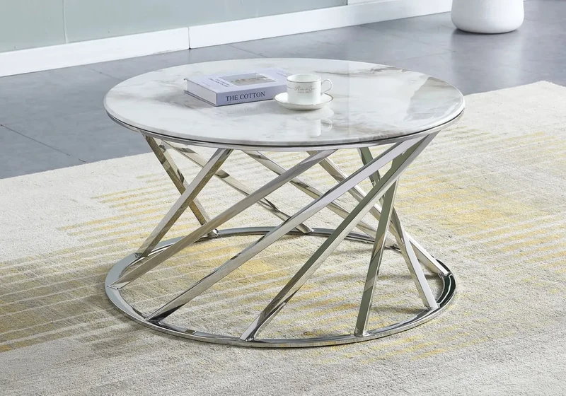 Table basse ronde argent marbre noir - Elga