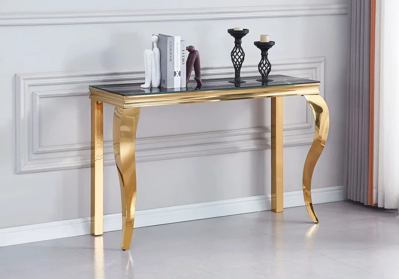 Console dorée marbre noir - Maja
