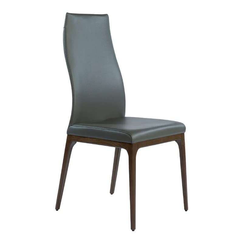 Chaise de salle à manger rembourrée en cuir et bois de chêne teinte espresso - Amy