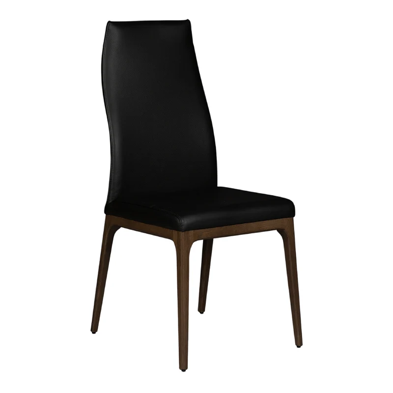 Chaise de salle à manger rembourrée en cuir et bois de chêne teinte espresso - Amy