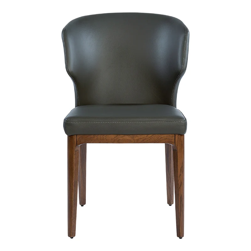 Chaise de salle à manger rembourrée en cuir et bois de chêne teint noyer - Tania