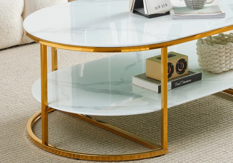 Table basse dorée marbre blanc - Lona