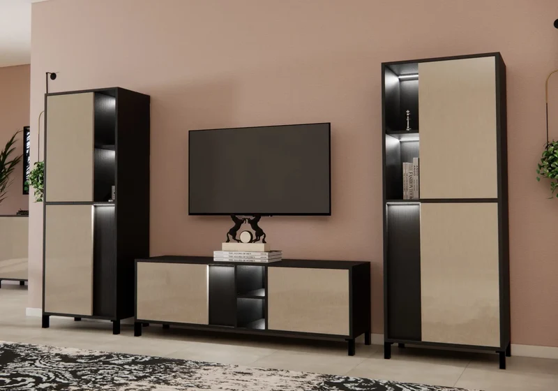 Mur tv high gloss champagne led VENUS