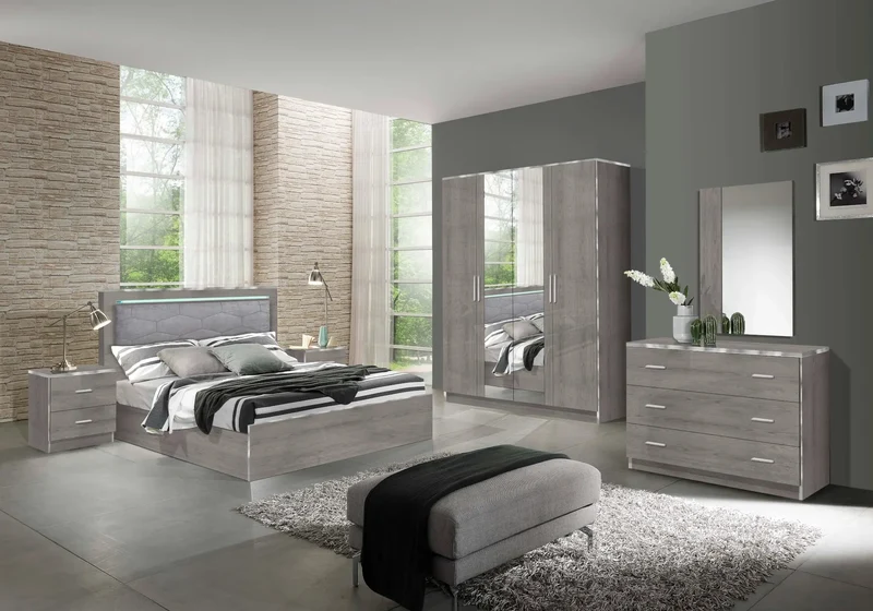 Chambre complète chêne gris NIVES