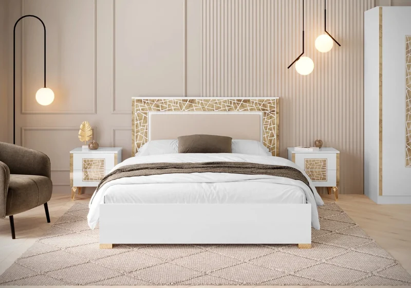 Chambre complète blanc doré brillant design – STELLA