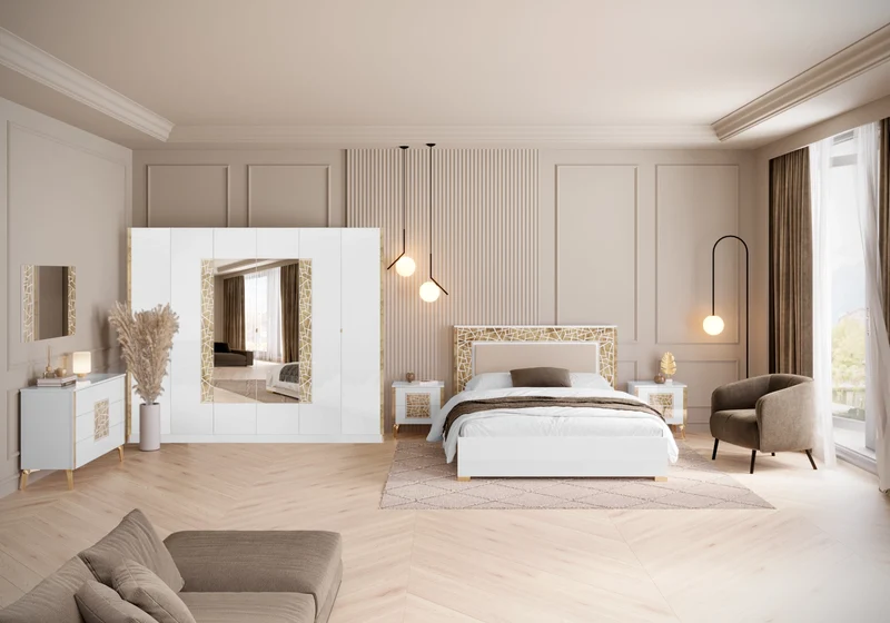 Chambre complète blanc doré brillant design – STELLA