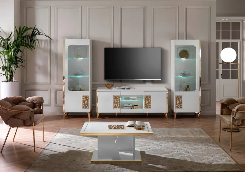 Mur TV blanc dorée STELLA