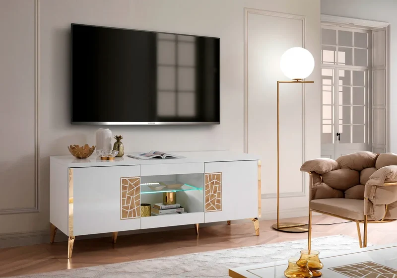 Mur TV blanc dorée STELLA