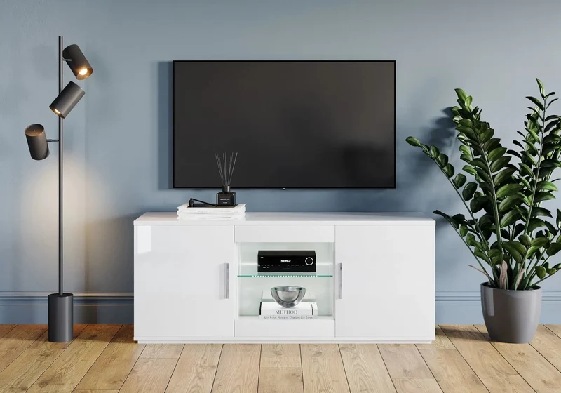Ensemble meuble TV laqué blanc VENERE