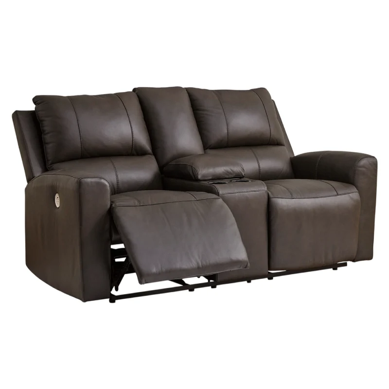 Causeuse inclinable motorisée en cuir gris foncé avec console - Boxmere