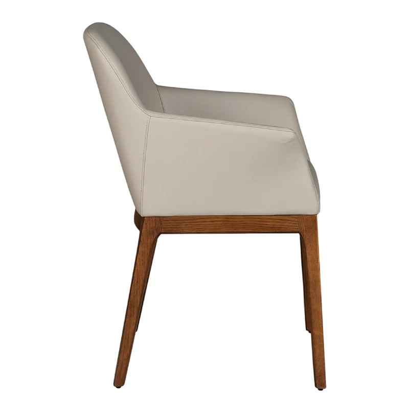 Chaise de salle à manger rembourrée en cuir et bois de chêne teinte noyer - Ann