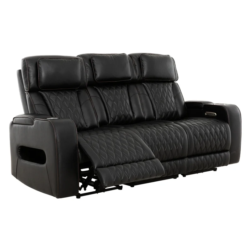 Sofa inclinable motorisé en cuir noir avec table rabattable & éclairage DEL - Colton