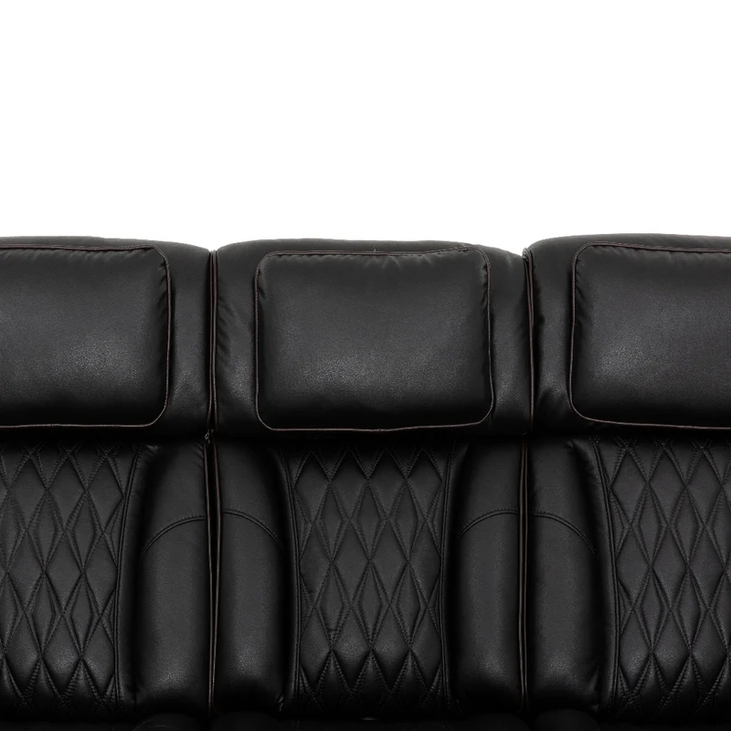 Sofa inclinable motorisé en cuir noir avec table rabattable & éclairage DEL - Colton