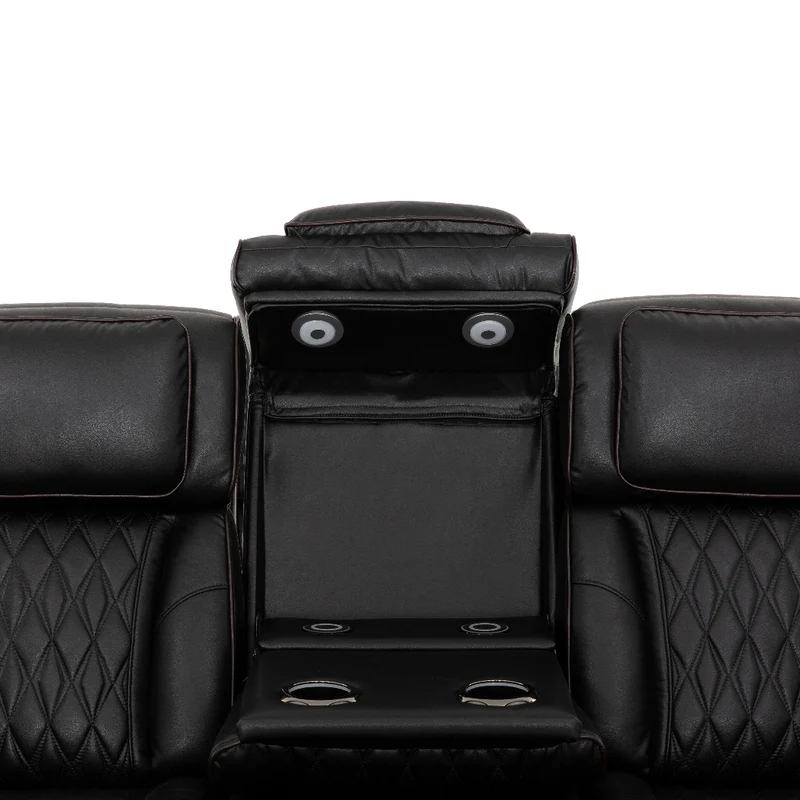 Sofa inclinable motorisé en cuir noir avec table rabattable & éclairage DEL - Colton