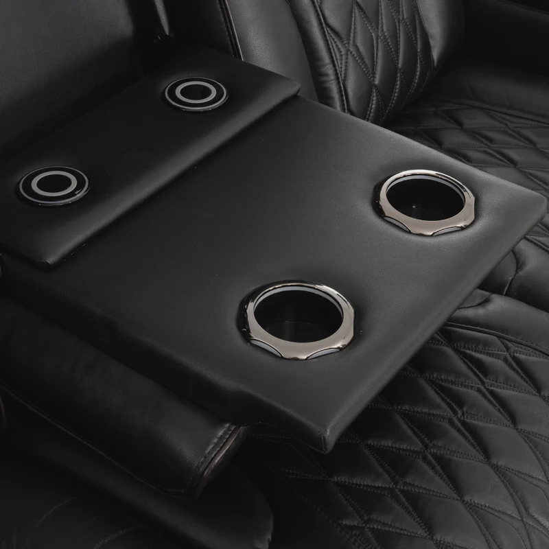 Sofa inclinable motorisé en cuir noir avec table rabattable & éclairage DEL - Colton