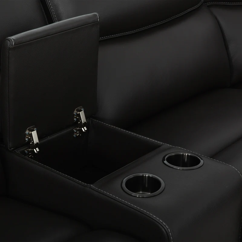 Sectionnel inclinable motorisé 6 pièces en cuir noir espresso avec console - Knox