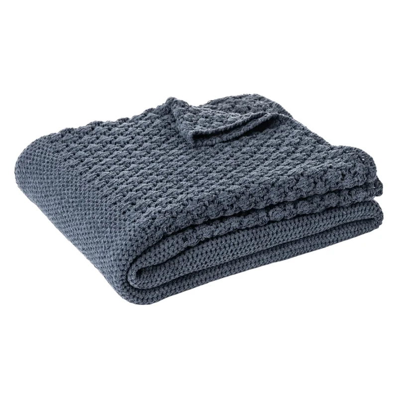 Jeté 50 x 60 po en chenille tressée bleu - Basket