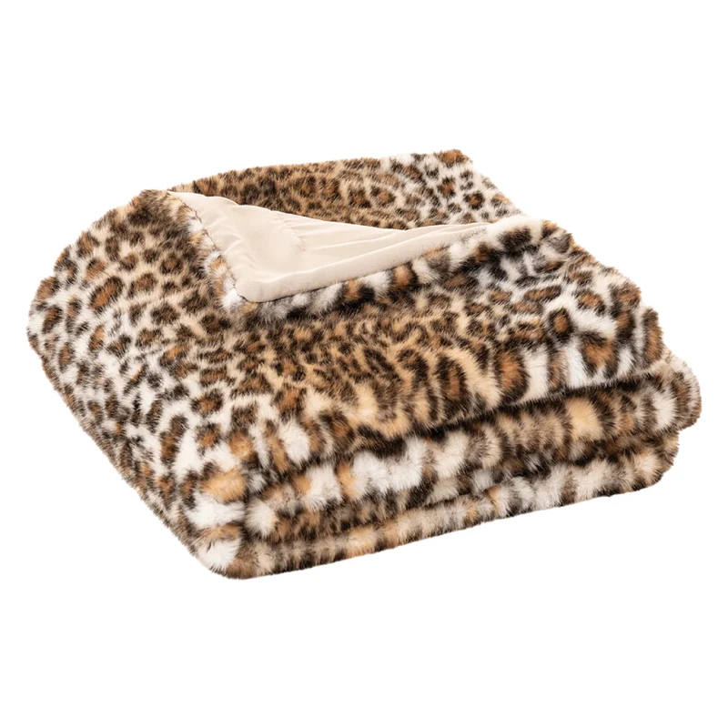 Jeté 50 x 60 po en fausse fourrure imprimé guépard brun - Cheetah