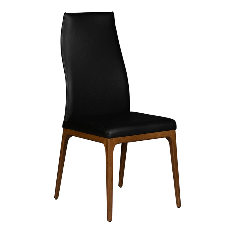 Chaise de salle à manger rembourrée en cuir et bois de chêne teinte noyer - Amy